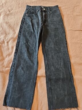 Zara Womens Black Washed Wide Leg Jeans